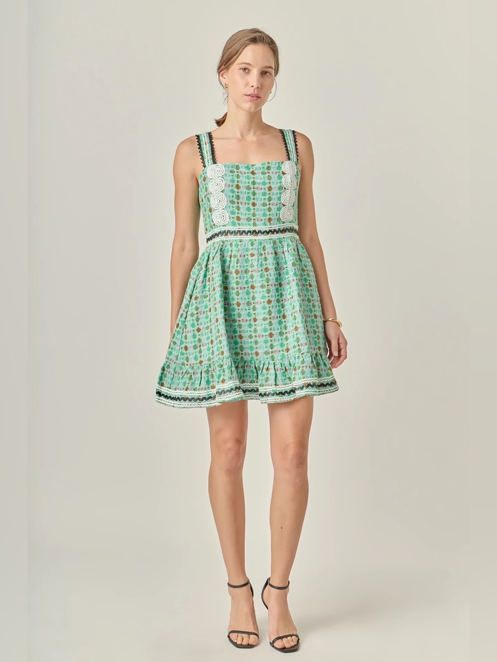 Tuckernuck || English Factory Boucle Square Neck Mini Dress Ric Rac Trim XS NWT